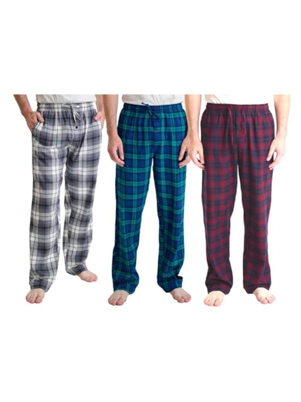 Mens 100% Cotton Flannel Pajama Pant Bottoms 3 Pack Yarn-Dye Woven